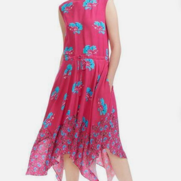 Maje Dress Rushia Asymmetric Cocktail, Pink & Blue Floral, Small, EUC - Picture 6 of 9